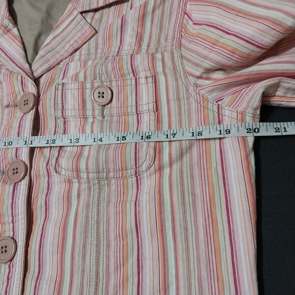 Kim Rogers jacket Womens Medium pink multicolor striped denim stretchy cropped - Picture 4 of 6